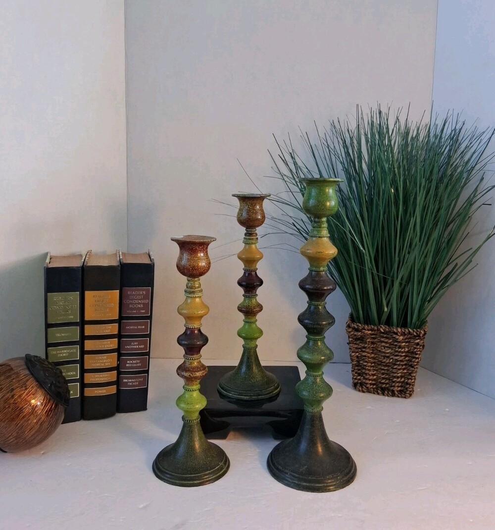 VTG 90's Pier 1 Moroccan Metal Candlestick Holders 3 Pc Set EUC